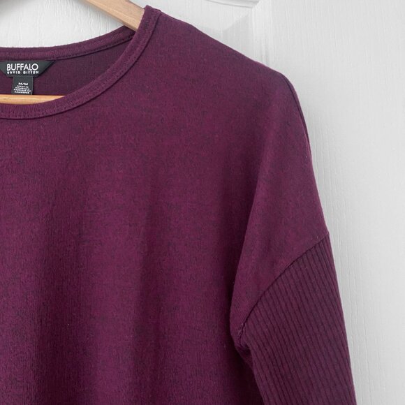 Buffalo David Bitton Womens Ribbed Sleeve Top - Burgundy - Picture 2 of 8